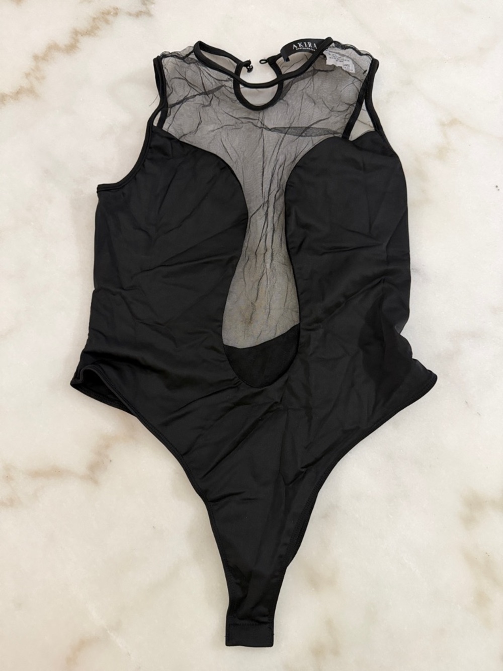 AKIRA Black Sheer Mesh Cutout Bodysuit